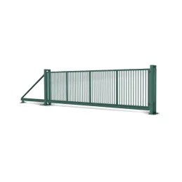 Industrie-Schiebetor freitragend 600 cm, Stahlprofil-Füllung – RAL 6005 grün